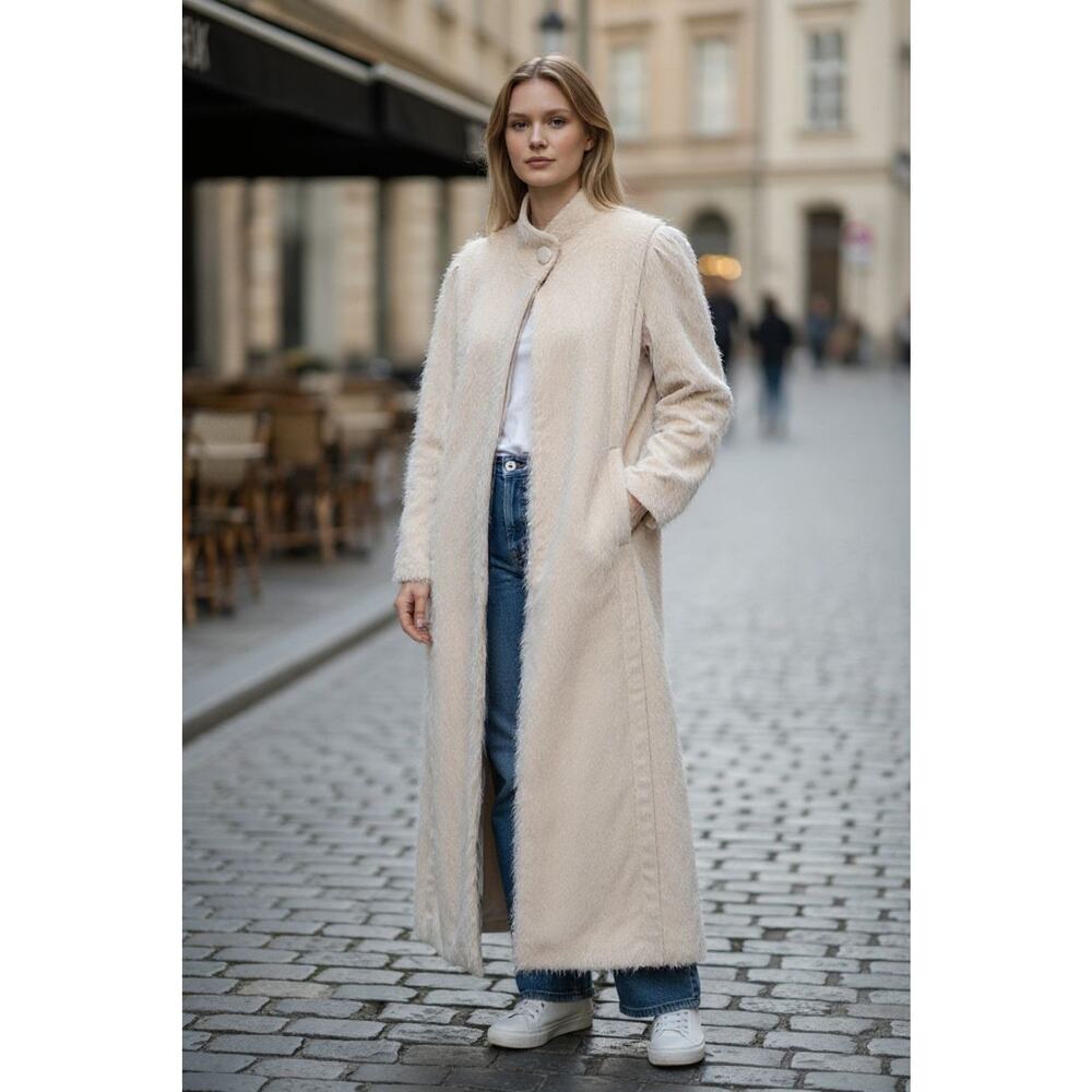 Vintage Kashmiracle Long Coat Wellington Sz S IvoryTrench Feels like Cashmere